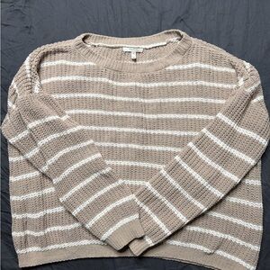 Maurices Taupe and White Striped Sweater